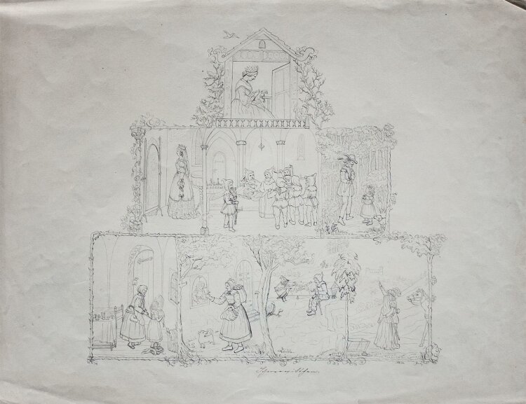 Unbekannter Künstler - Schneewittchen - Bleistiftzeichnung - 1854
