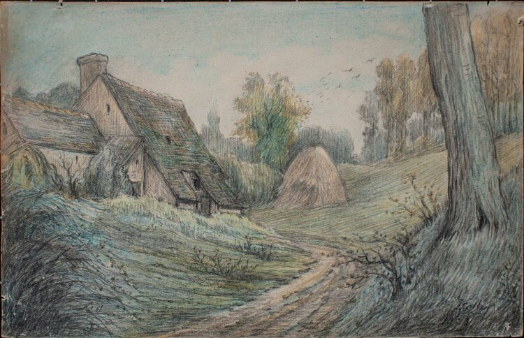 Unleserlich signiert - Bauernhaus (Montbouy, Frankreich) - Zeichnung - 1923