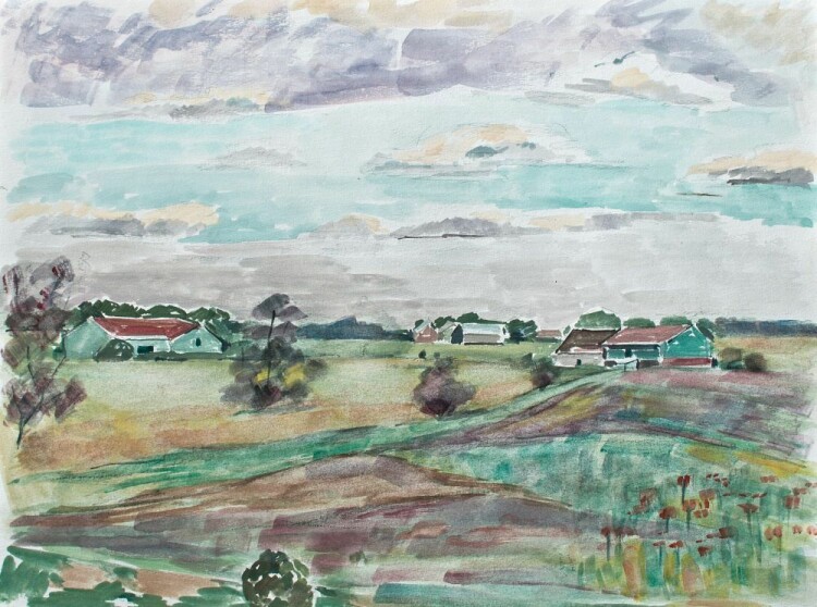 Sonja Wüsten - Landschaft mit Feldern - o.J. - Temperamalerei