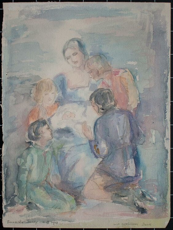 Franziska Sarwey - "Anbetung" / "Heilige Familie" - Aquarell - 1937