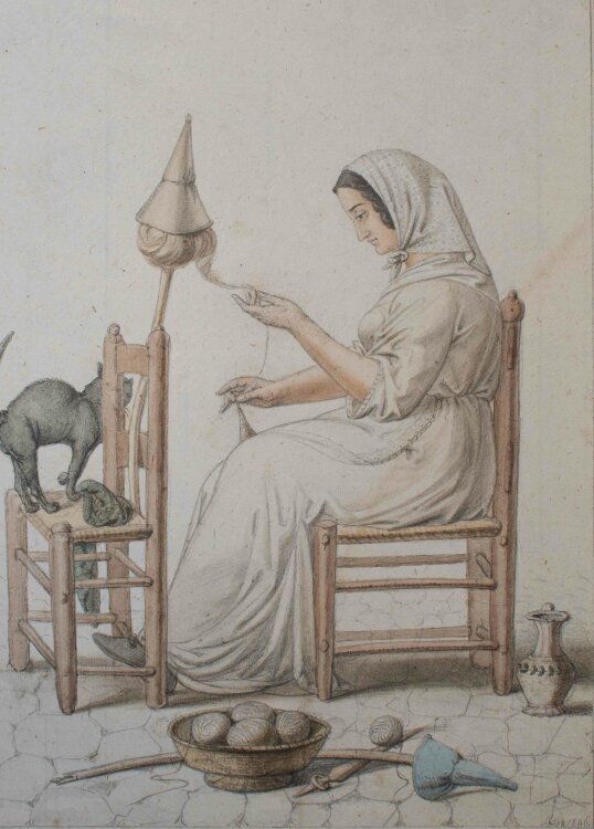 Johann Christian Lotsch - Porträt einer Spinnerin - 1846 - Aquarell