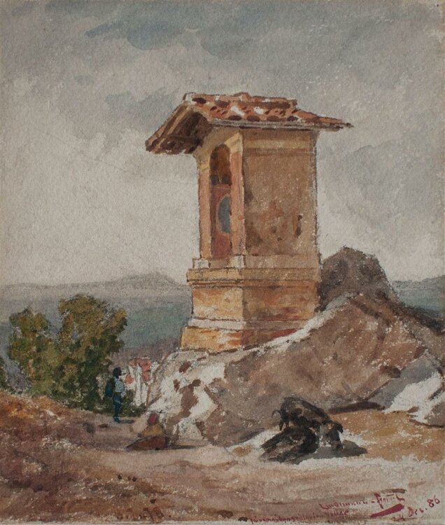 Karl Lindemann-Frommel - Antikes Grabmonument, Italien - 1886 - Aquarell