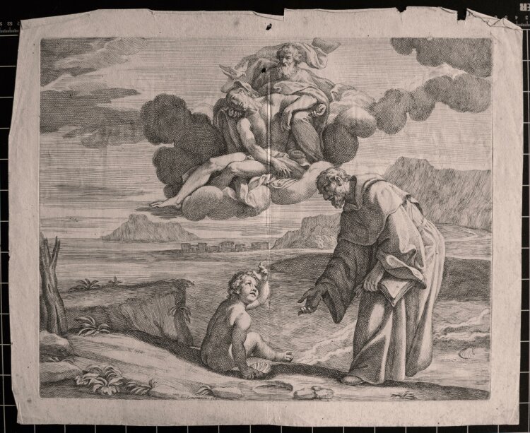 Carlo Cesi - St. Augustinus und Kind im Meerlandschaft, nach Giovanni Lanfranco - 1650-80 - Kupferstich