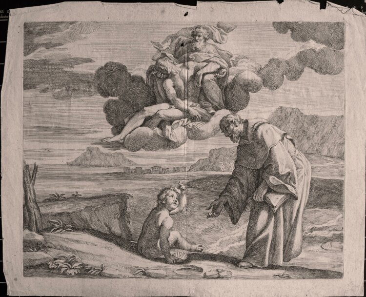 Carlo Cesi - St. Augustinus und Kind im Meerlandschaft, nach Giovanni Lanfranco - 1650-80 - Kupferstich