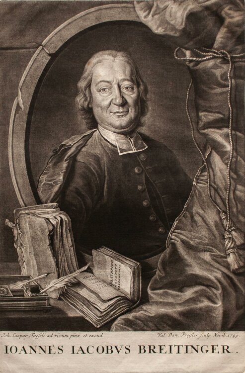 Johann Daniel Preissler - Porträt Johannes Jacob Breitinger - Mezzotinto - 1749