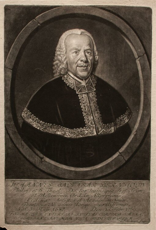 Georg Paul Nussbiegel - Porträt Johannes Balthasar Bernhold - Mezzotinto - o.J.