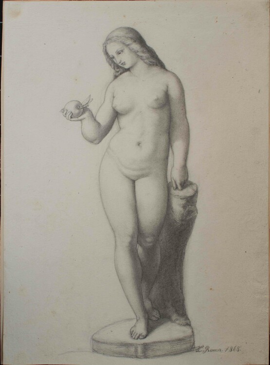 Johann Christian Lotsch - Weiblicher Akt mit Apfel - 1868 - Bleistift