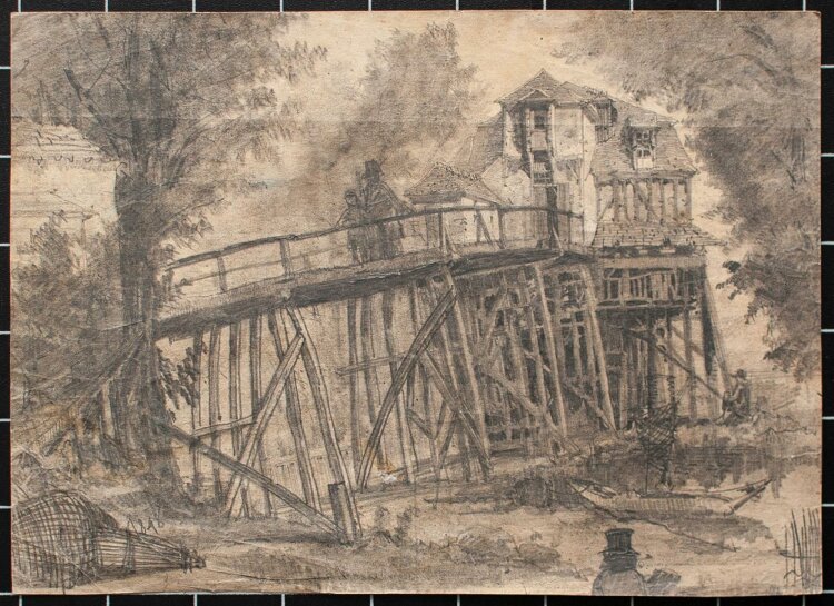 Schule von Barbizon? - Flussmühle - Bleistiftzeichnung - 1848