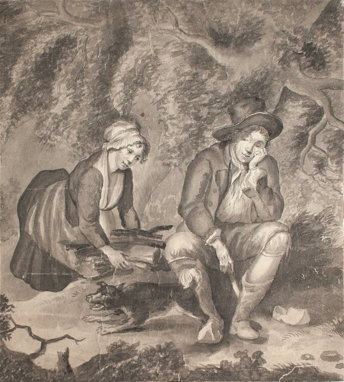 Unbekannter Künstler - Diebstahl - Tuschezeichnung - um 1800
