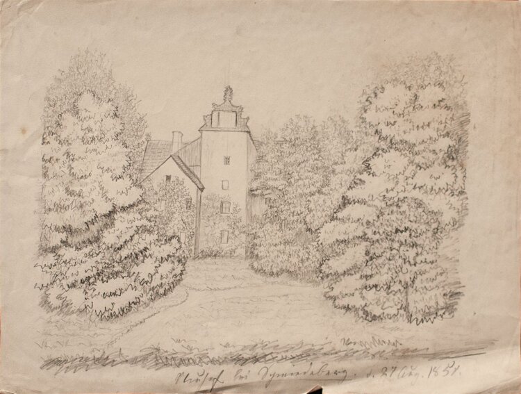Unbekannter Künstler - Schloss bei Schmiedeberg - Bleistiftzeichnung - 1851
