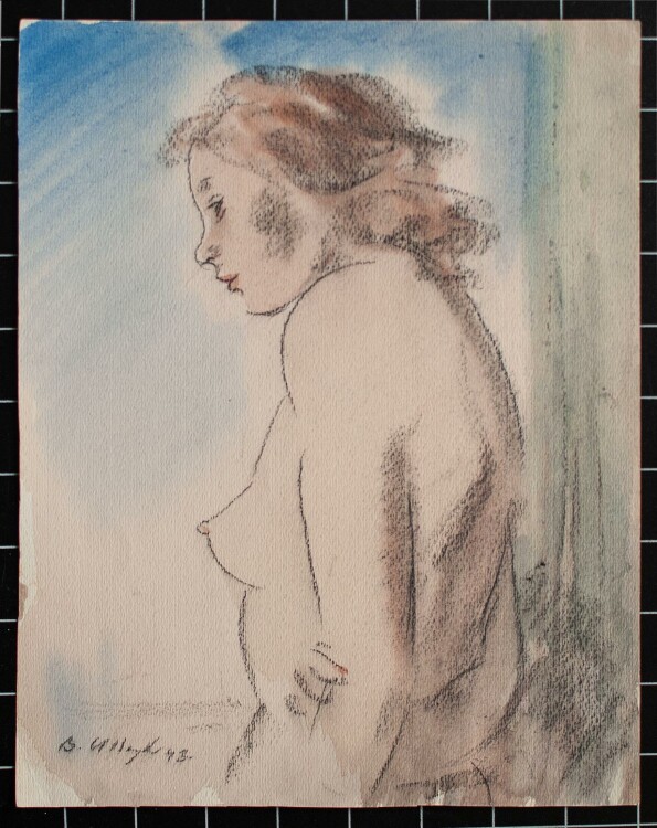 Unbekannter Künstler - Weiblicher Akt - Aquarellierte Zeichnung - 1943