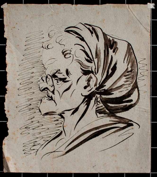 Unbekannter Künstler - Porträt einer Frau mit Brille - Tuschezeichnung - 18. Jh.