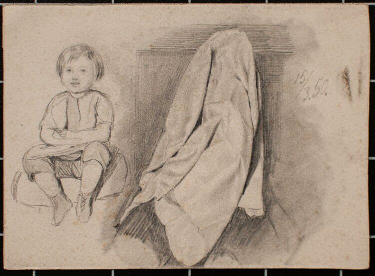 Unbekannter Künstler - Kinder / Tuch - Bleistiftzeichnung - 1850