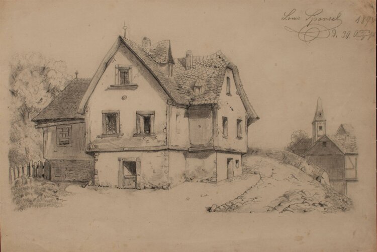 Jean Louis (Ludwig) Sponsel - Dorfansicht - 1872 - Bleistift