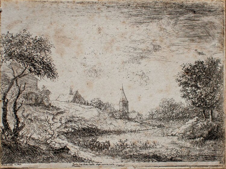 Christian Ludwig von Hagedorn - Romantische Landschaft mit Kirche - 1744 - Radierung