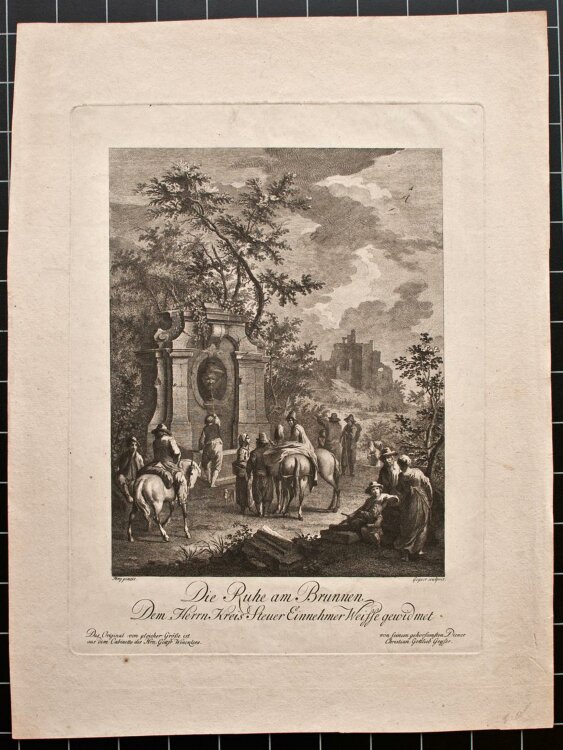 Christian Gottlieb Geyser - Die Ruhe am Brunnen - Kupferstich - um 1800