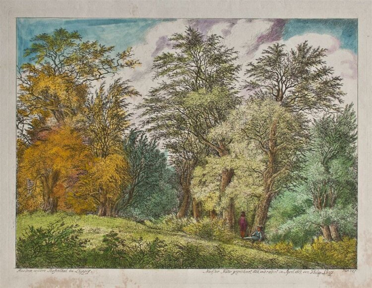 Philipp Lenz - Aus dem Rosenthal bei Leipzig - aquarellierte Radierung - 1827