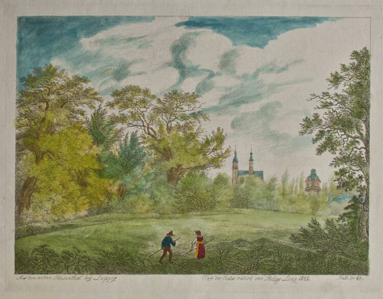 Philipp Lenz - Aus dem Rosenthal bey Leipzig - aquarellierte Radierung - 1827
