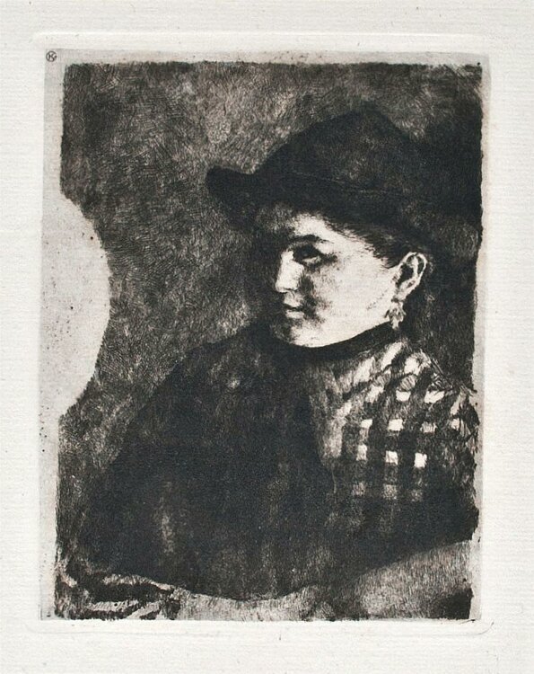 Wilhelm Leibl - Frauenporträt mit Hut - o.J. - Radierung