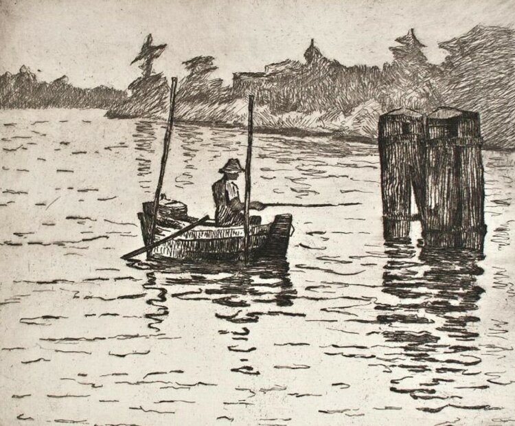 Friedrich Stichling - Angler auf dem See - o.J. - Radierung