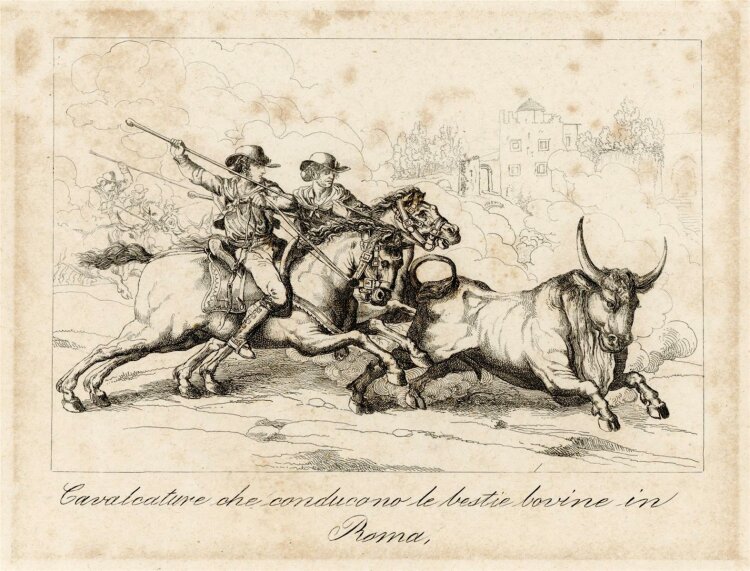 unbekannt - Cavalcature che conducono le bestie bovine in Roma - o.J. - Kupferst