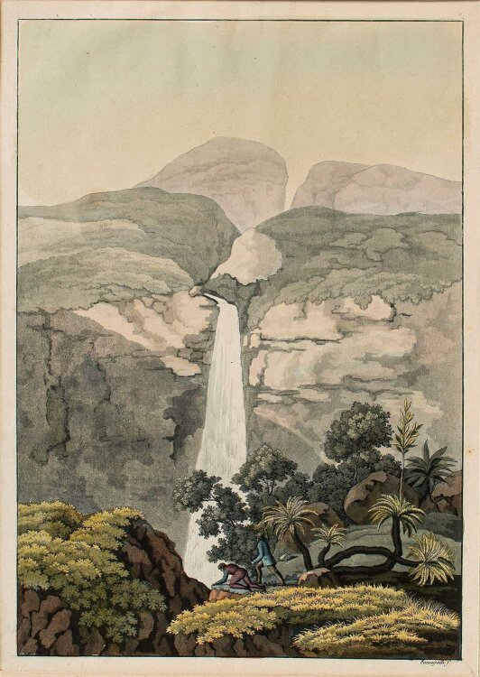 Paolo Fumagalli - Wasserfall des Rio Vinagre - Farbaquatinta - 19. Jh.