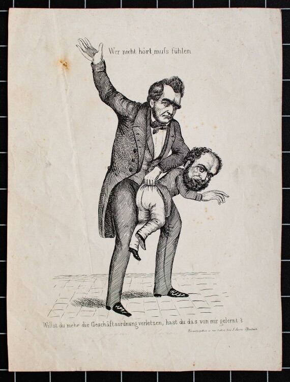 Unbekannt - Wer nicht hört muss fühlen - Lithographie - 1848