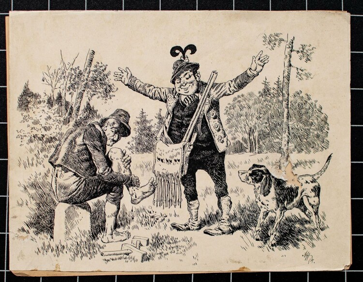Unbekannt - Der Jagdunfall - Tuschezeichnung - 1894