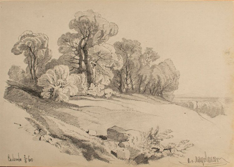 O. von Mayrshauser - Carlsruhe (Parklandschaft) - Bleistiftzeichnung - 1860