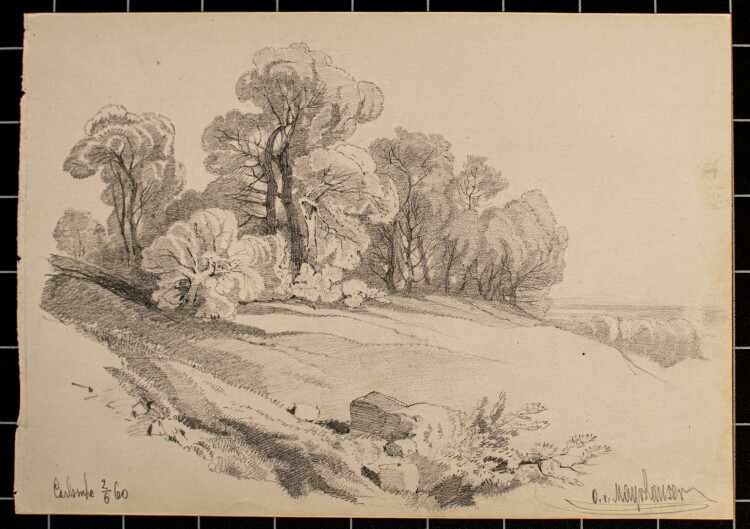 O. von Mayrshauser - Carlsruhe (Parklandschaft) - Bleistiftzeichnung - 1860
