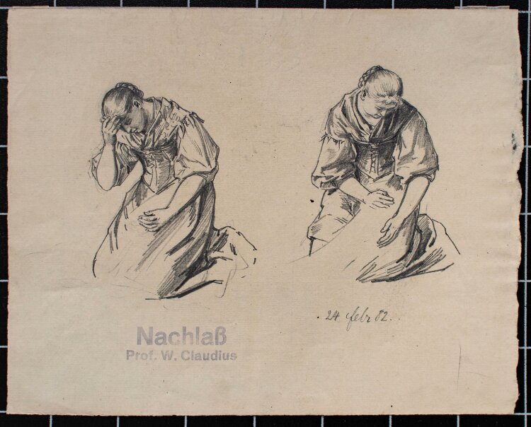 Wilhelm Claudius - arbeitende Frau - Bleistiftzeichnung - 1882