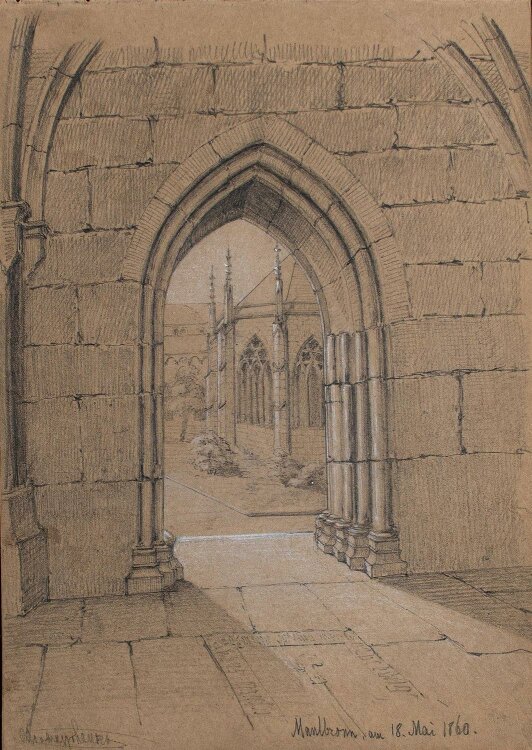 O. von Mayrhauser - Kloster Maulbronn (?) - Bleistiftzeichnung - 1860