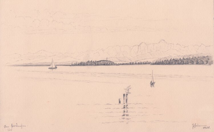 Unleserlich signiert - Am Bodensee - 1950 - Bleistiftzeichnung