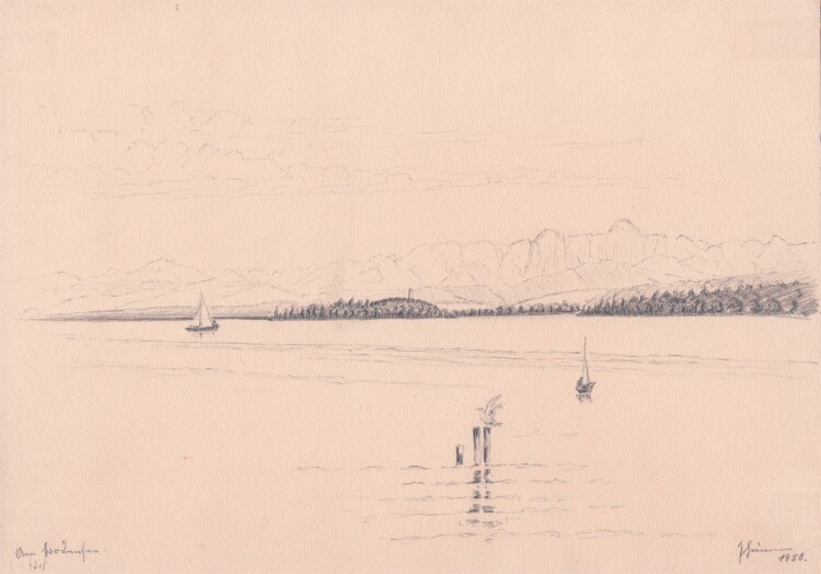 Unleserlich signiert - Am Bodensee - 1950 - Bleistiftzeichnung