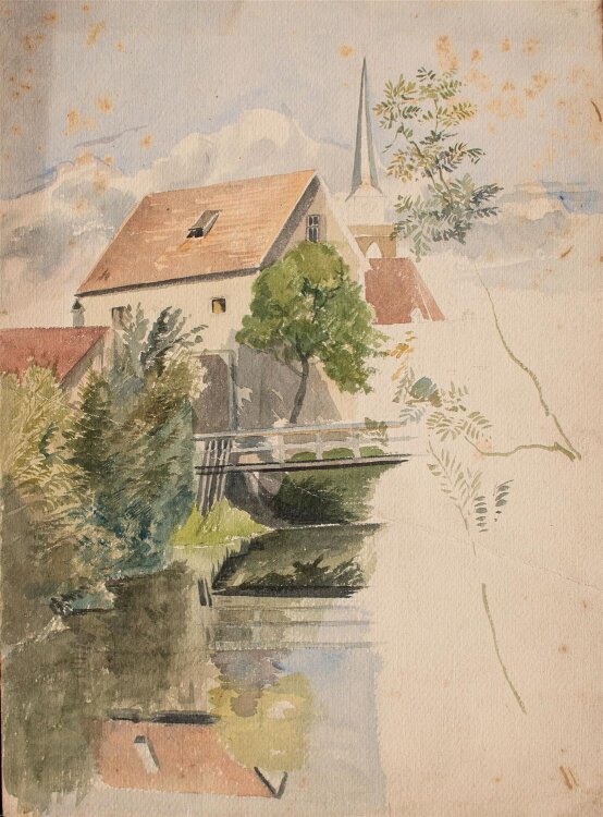 Hesse - Landschaft mit Haus - Aquarell - o. J.