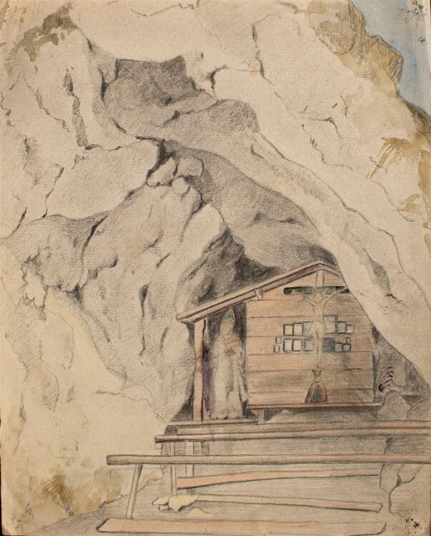 Hesse - Kapelle im Felsen - aquarellierte Zeichnung - o. J.