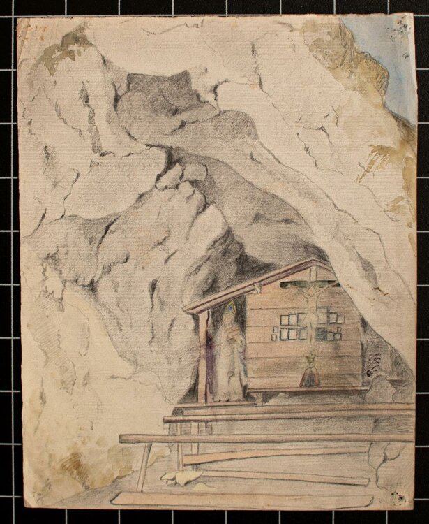 Hesse - Kapelle im Felsen - aquarellierte Zeichnung - o. J.