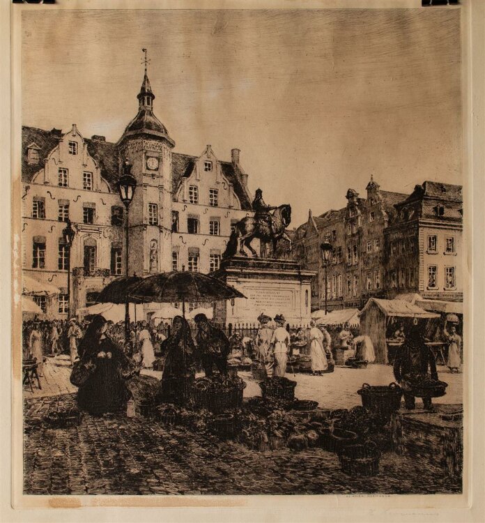 Heinrich Hermanns - Markt in Düsseldorf - Radierung...