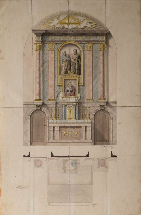 F. Schönlaub - Kirchenaltar, Entwurfzeichnung - o.J. - Bleistift
