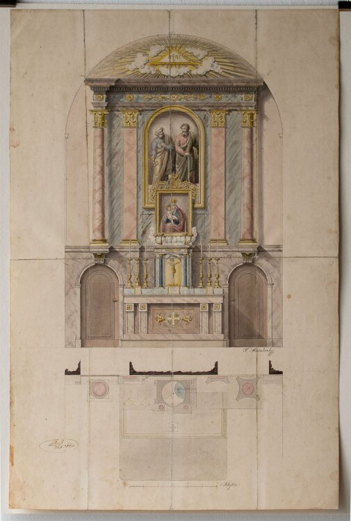 F. Schönlaub - Kirchenaltar, Entwurfzeichnung - o.J. - Bleistift