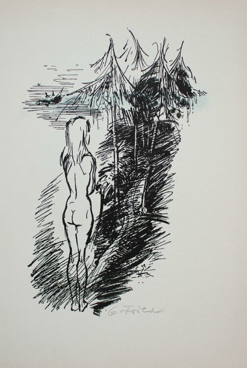 Gustav Friese - Erdverbunden - handcolorierte Federzeichnung/Druckgrafik - 1949