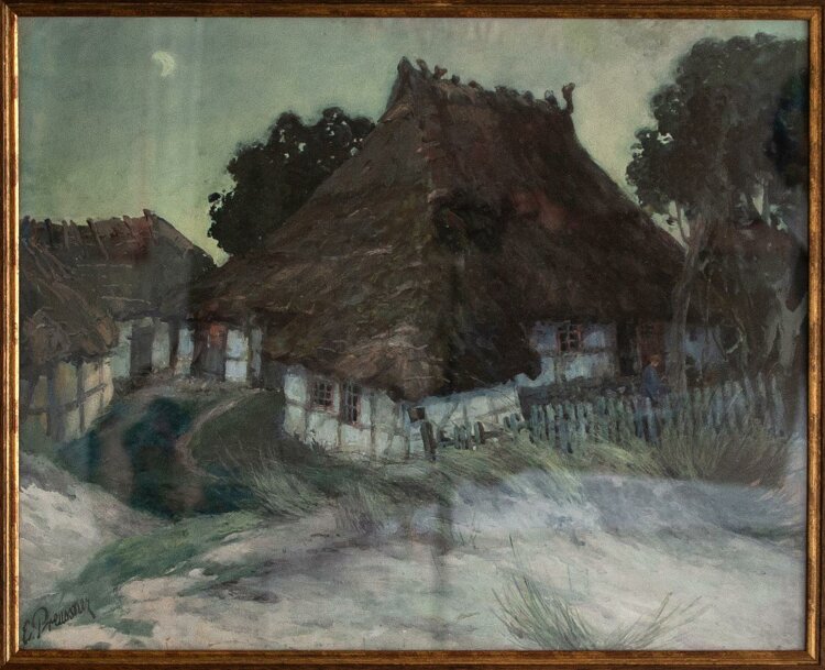 Else Preussner - Niederdeutsches Haus am Abend - Gouache auf Papier -  um 1910