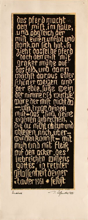 Unleserlich signiert - Aphorisma von Johannes Tauler - Holzschnitt - 1980