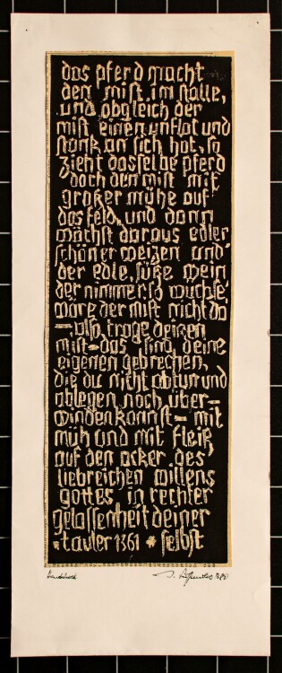 Unleserlich signiert - Aphorisma von Johannes Tauler - Holzschnitt - 1980