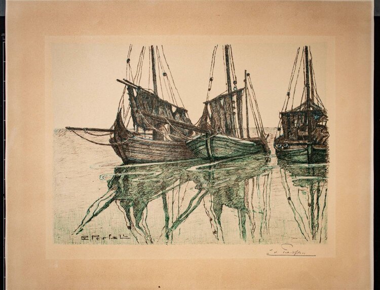 Erich Freiherr von Perfall - Boote im Hafen - Lithographie - o. J.