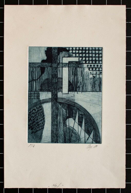 Unleserlich signiert - abstrakte Komposition - Radierung - 1980 - 8/2