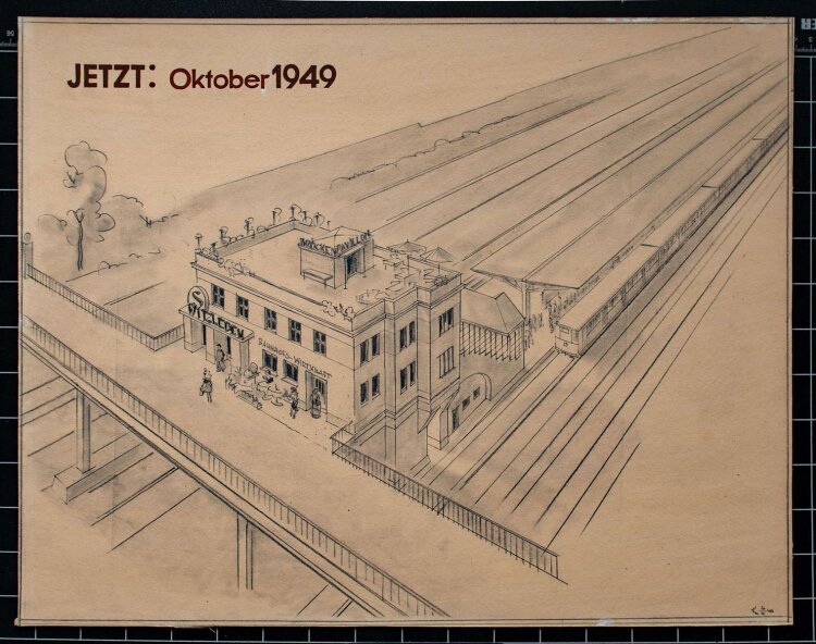 Unbekannt - S-Bahnhof Witzleben - Jetzt: Oktober 1949 - Zeichnung - o.J.