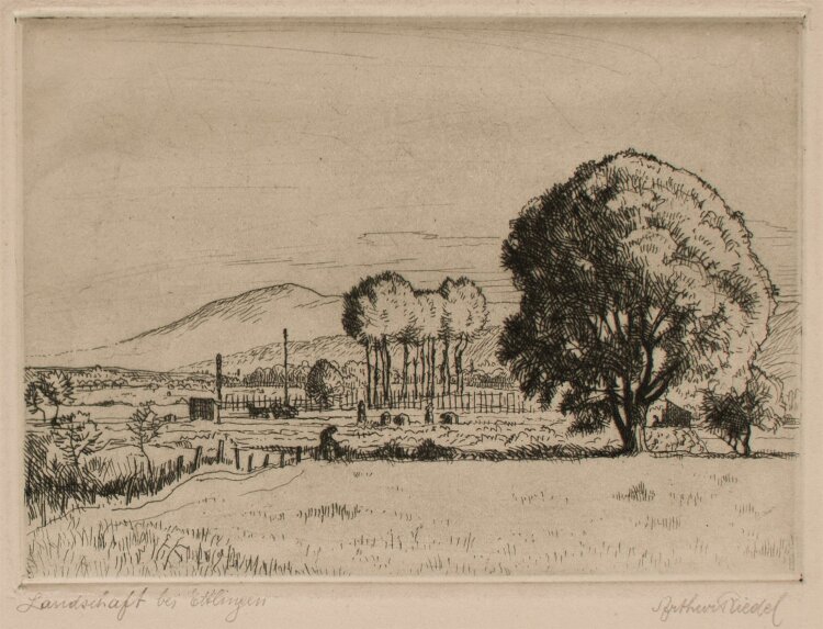 Arthur Riedel - Landschaft bei Ettlingen - Farbradierung - o. J.