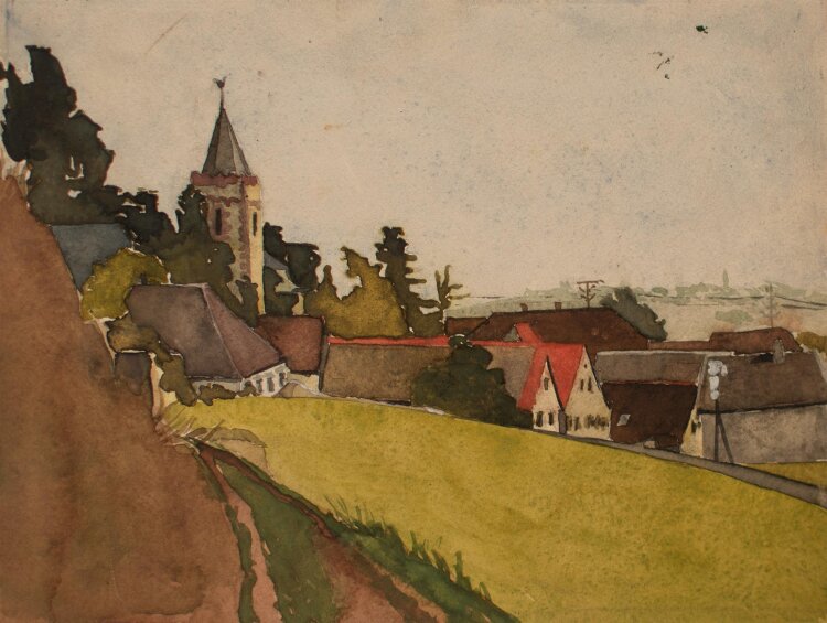 Unbekannt - Bergdorf mit Kirche - Aquarell - o.J.