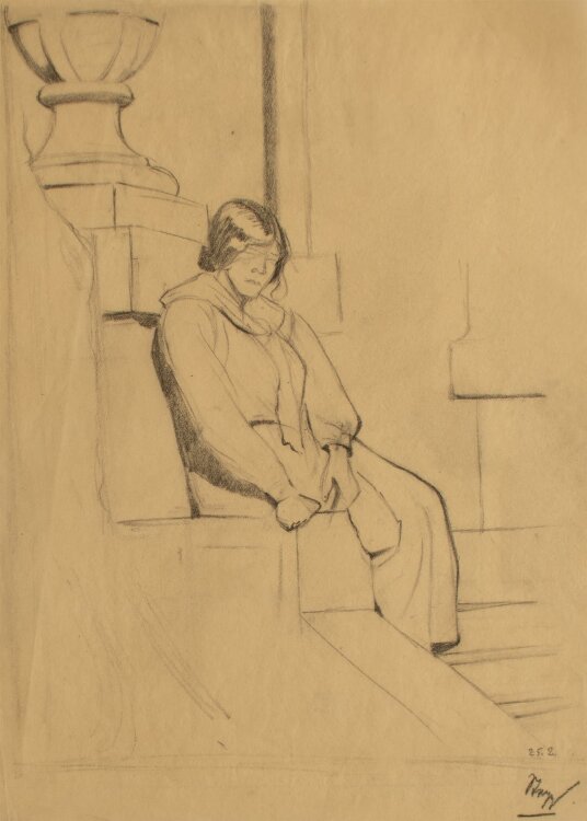 unbekannter Künstler - ganzfigürliches Portrait einer sitzenden Dame - Zeichnung